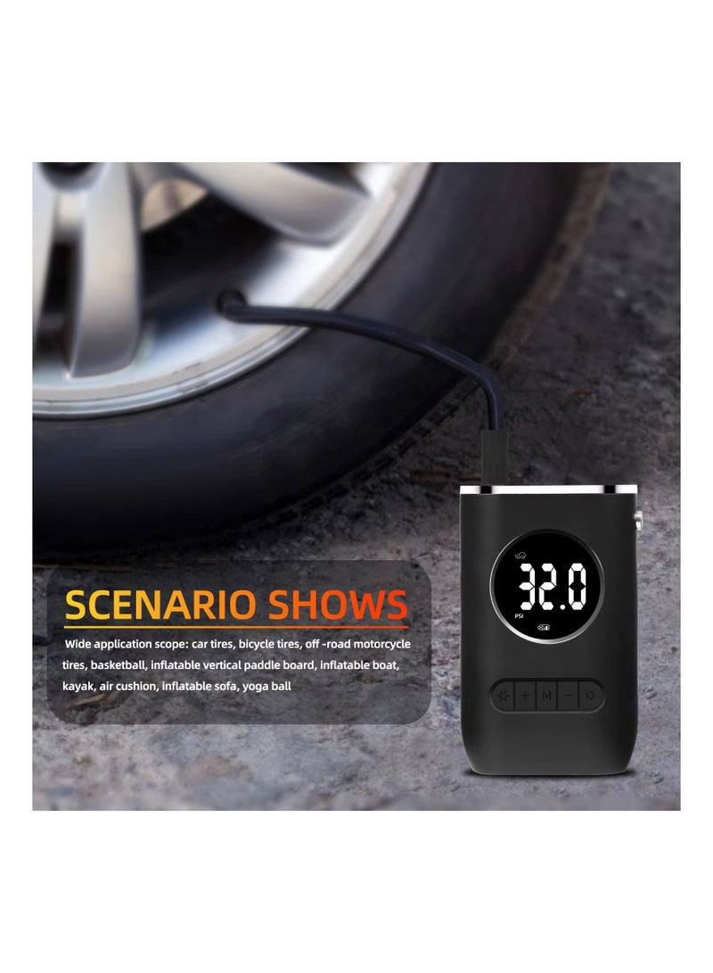Zikra Portable Tyre Inflator, Cordless Tyre Air Compressor, Rechargeable 150PSI Auto-Off Air Pump with LED Lights, Digital Gauge for Accurate Pressure Readings for Car/Motorcycle/Ball/Bike (Black) - Image 3