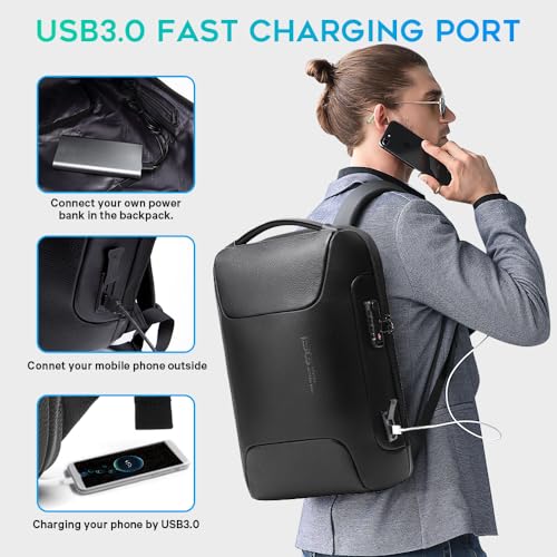 BANGE Genuine Leather Laptop Backpack Fits 15.6 Inch,Anti Theft Business Back Pack with TSA Lock, Office Work Backpack with USB3.0 Charging Port for Men and Women… - Image 4