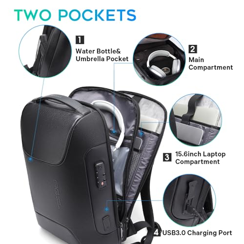 BANGE Genuine Leather Laptop Backpack Fits 15.6 Inch,Anti Theft Business Back Pack with TSA Lock, Office Work Backpack with USB3.0 Charging Port for Men and Women… - Image 3