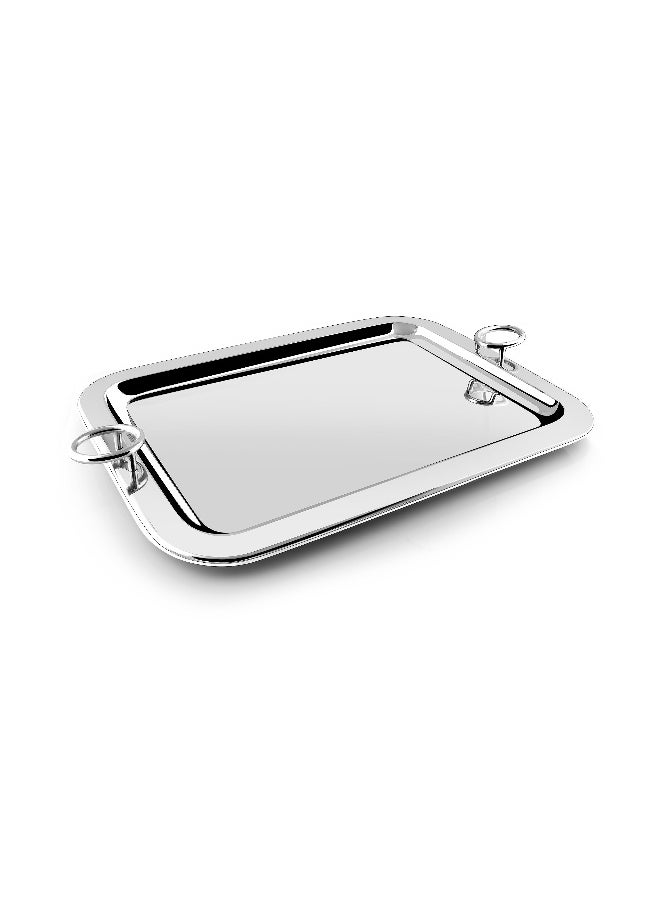 BLACKSTONE - Stainless Steel Serving Tray with Round Handle Silver 56X40CM - Image 1