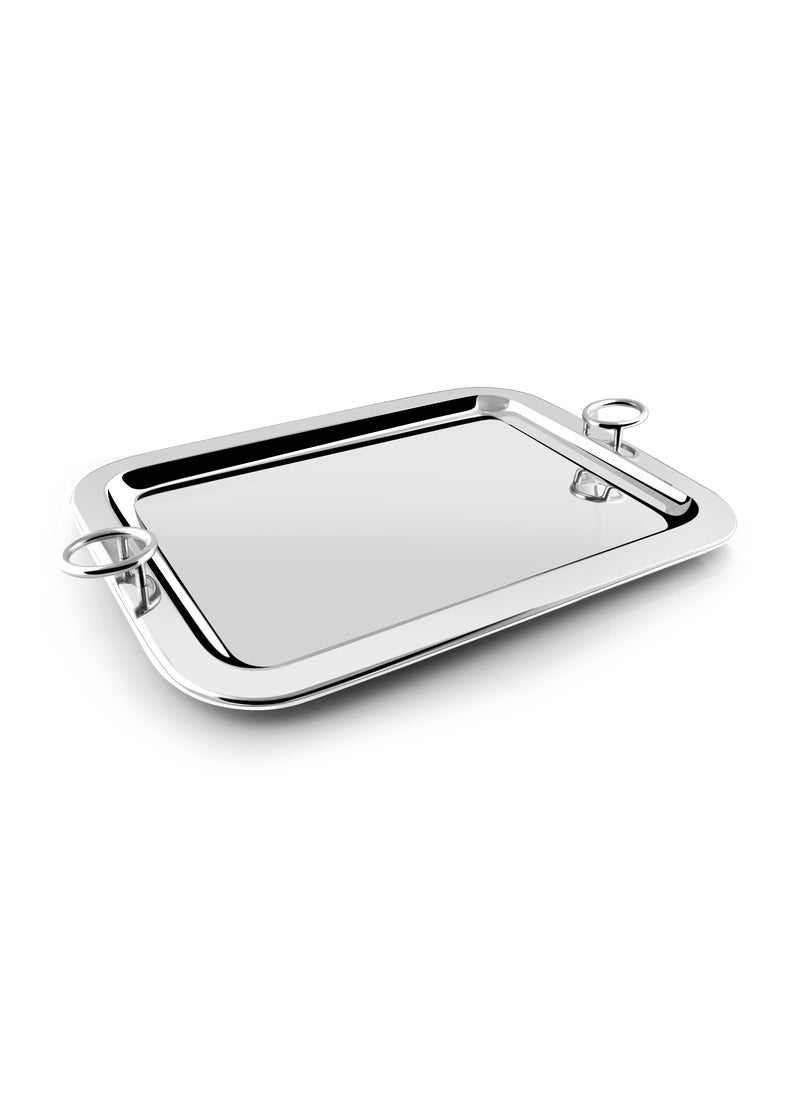 BLACKSTONE - Stainless Steel Serving Tray with Round Handle Silver 56X40CM - Image 1