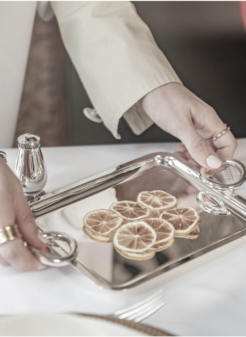 BLACKSTONE - Stainless Steel Serving Tray with Round Handle Silver 56X40CM - Image 1