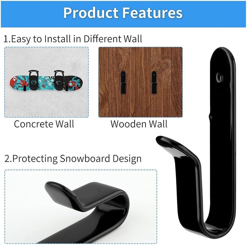 Double horizontal snowboard Wall Mount Wall clip snowboard storage display bracket Black - Image 4