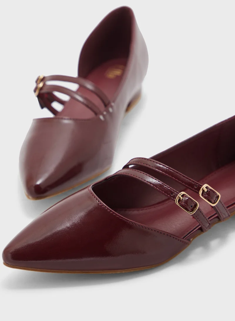 ELLA Pointy Toe Double Buckle Flat Shoe