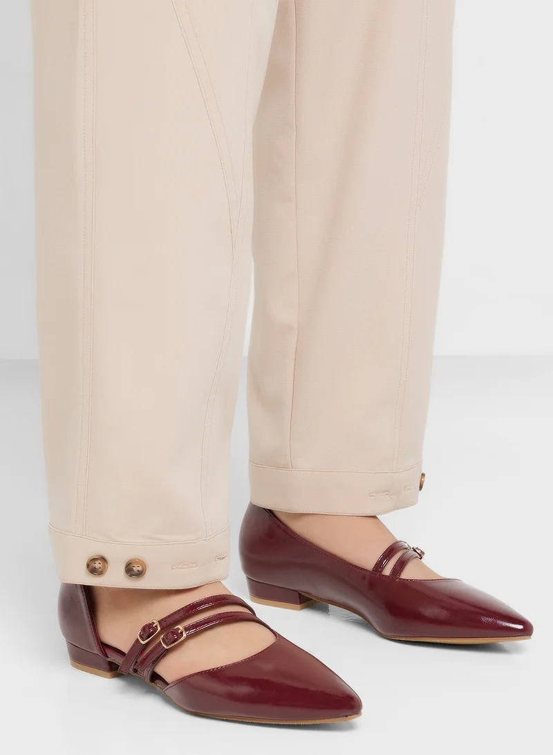 ELLA Pointy Toe Double Buckle Flat Shoe