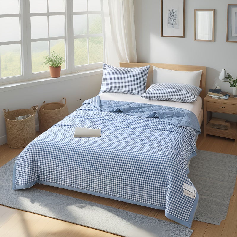 All Season Black Grid Check Bedspread With Soundwave Embossed Pattern Machine Washable Cooling Comforter For Twin Full Queen King Beds Home Hotel Dorm Guest Rooms 59.06 By 78.74 Inches - Image 1
