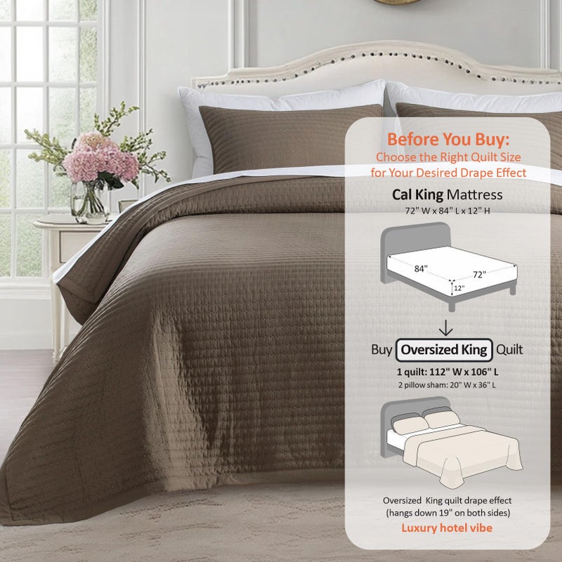 KASENTEX Oversized King Quilt Set 112"x106" â€“ Soft Washed 3-Layer Lightweight California King Bedspread, Minimalist Nordic Design, All-Season Spring & Summer Quilt Set (1 Quilt + 2 Pillow Shams), Cub - Image 3