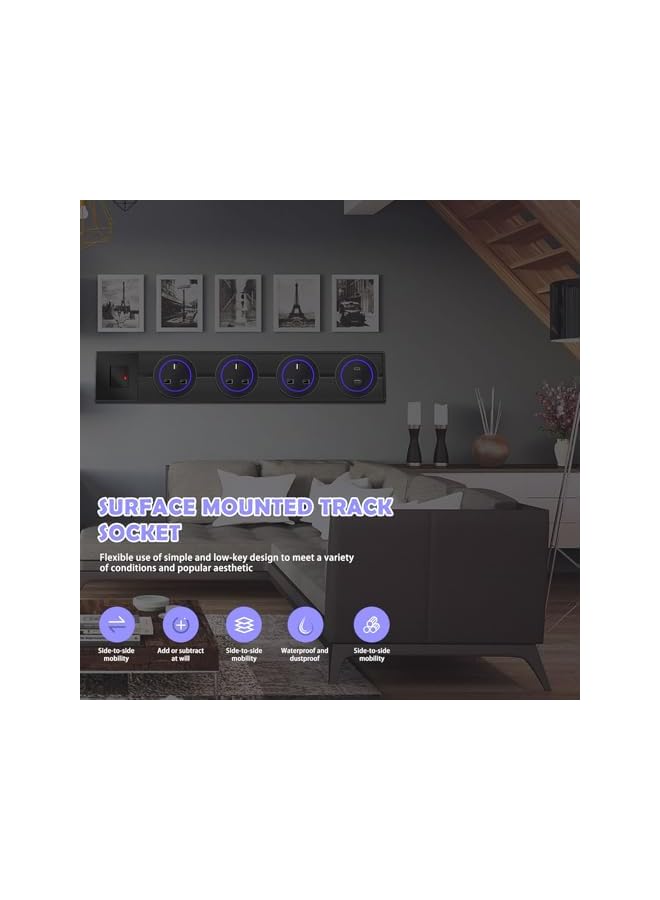 The Bros شريط مخرج الطاقة، شريط الطاقة مع تحكم في المفتاح، مسار 50 سم مع 3 محولات مخرج AC المملكة المتحدة، طاقة 8000 واط 32 أمبير منفذ شحن USB-C، مناسب للمطبخ، غرفة المعيشة، الدراسة، المكتب (أسود) - Image 4