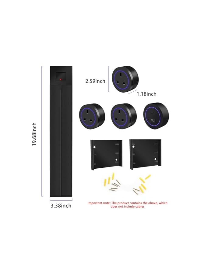 The Bros شريط مخرج الطاقة، شريط الطاقة مع تحكم في المفتاح، مسار 50 سم مع 3 محولات مخرج AC المملكة المتحدة، طاقة 8000 واط 32 أمبير منفذ شحن USB-C، مناسب للمطبخ، غرفة المعيشة، الدراسة، المكتب (أسود) - Image 3