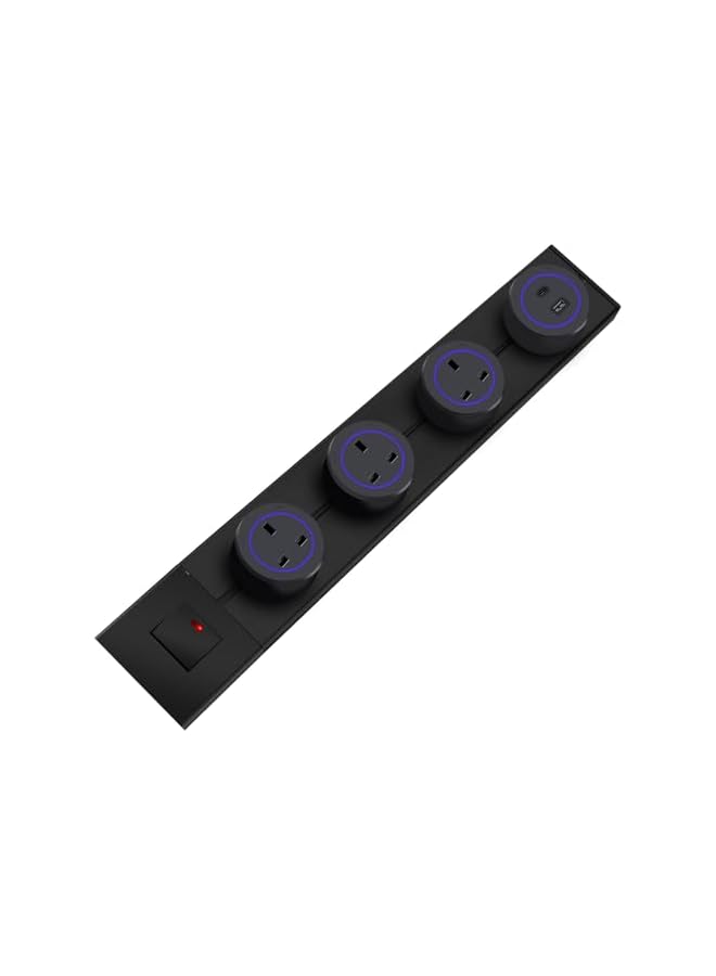 The Bros شريط مخرج الطاقة، شريط الطاقة مع تحكم في المفتاح، مسار 50 سم مع 3 محولات مخرج AC المملكة المتحدة، طاقة 8000 واط 32 أمبير منفذ شحن USB-C، مناسب للمطبخ، غرفة المعيشة، الدراسة، المكتب (أسود) - Image 2