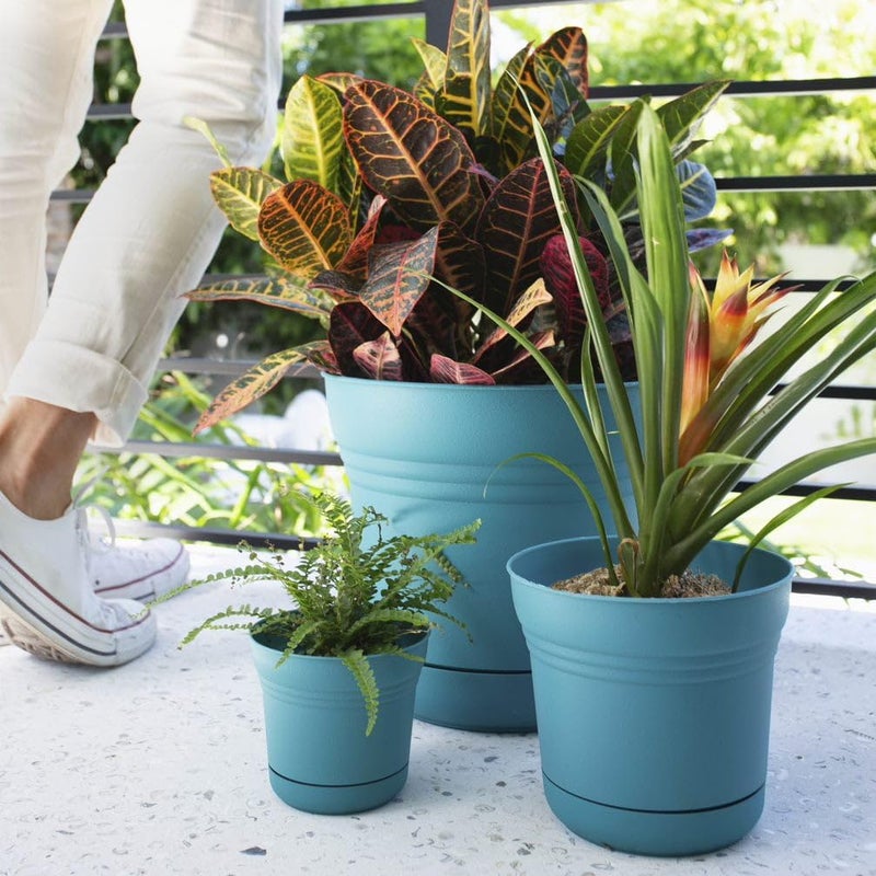 Bloem Saturn 7" Bermuda Teal Round Resin Planter Pot with Snap-in Saucer for Indoor and Outdoor Gardening - Image 2
