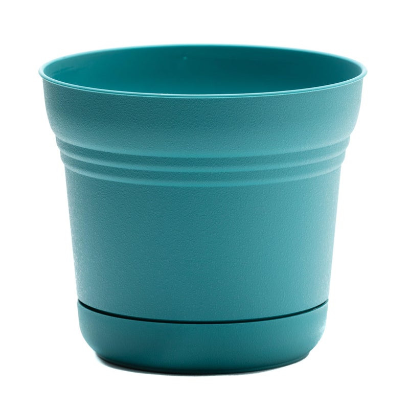 Bloem Saturn 7" Bermuda Teal Round Resin Planter Pot with Snap-in Saucer for Indoor and Outdoor Gardening - Image 1