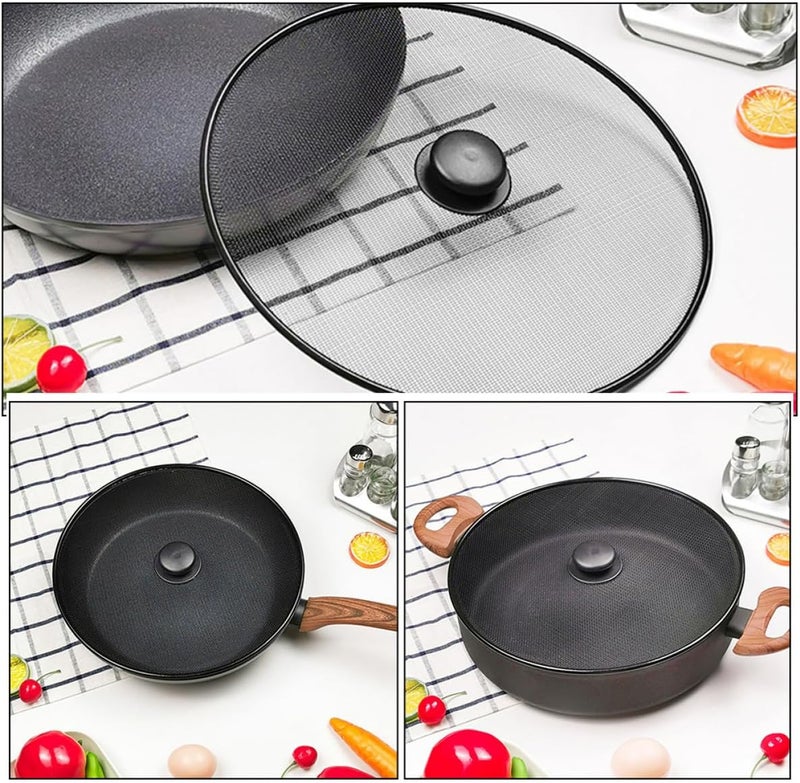ABOOFAN 2 Pcs 25cm Stainless Steel Splatter Guard for Skillet Frying Pan, Oil Splash Screen with Mesh Cover and Handle, Kitchen Cooking Stove Splash Protector for Home Use - Image 3