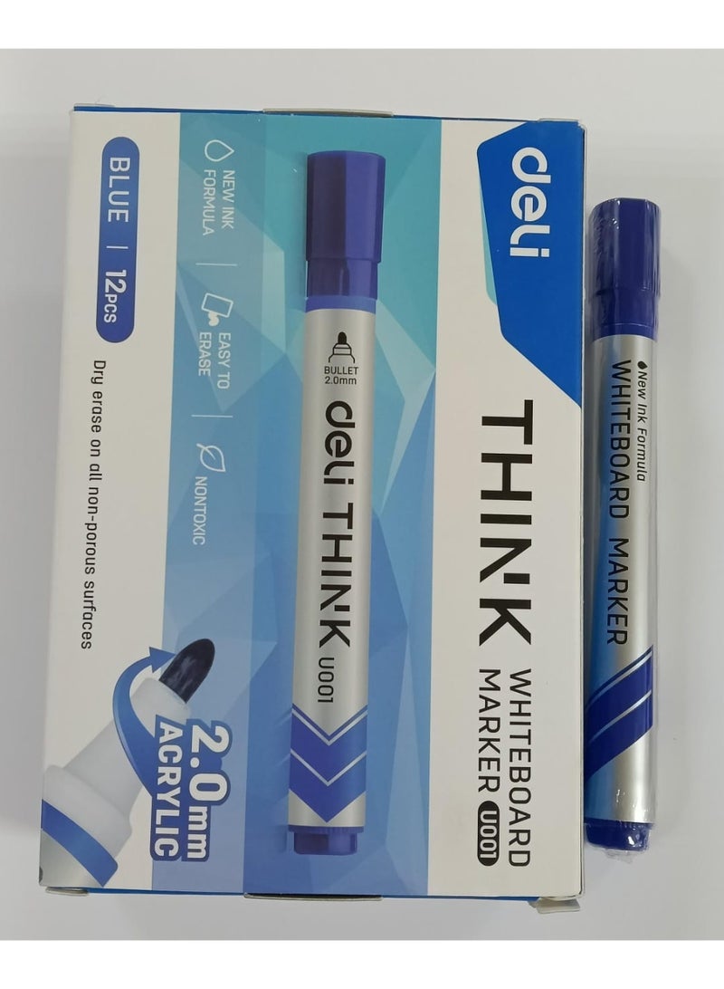 Deli U00130 Whiteboard Marker 2.0mm Blue 12 Pcs Bullet Tip - Image 2