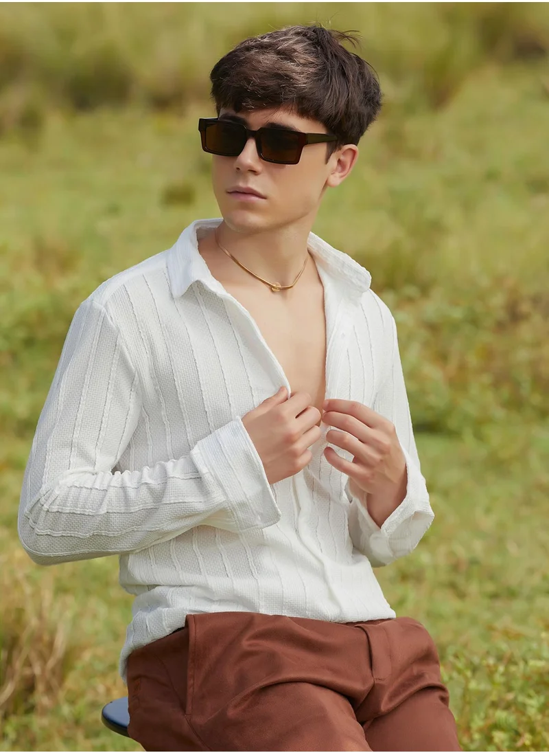 كامبوس سوترا Men's Daisy White Braille-Stripe Shirt