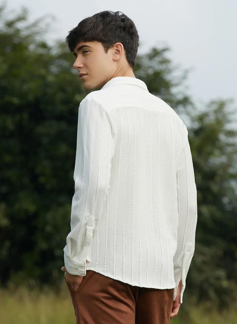 Campus Sutra Men's Daisy White Braille-Stripe Shirt
