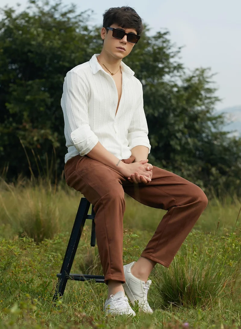 Campus Sutra Men's Daisy White Braille-Stripe Shirt