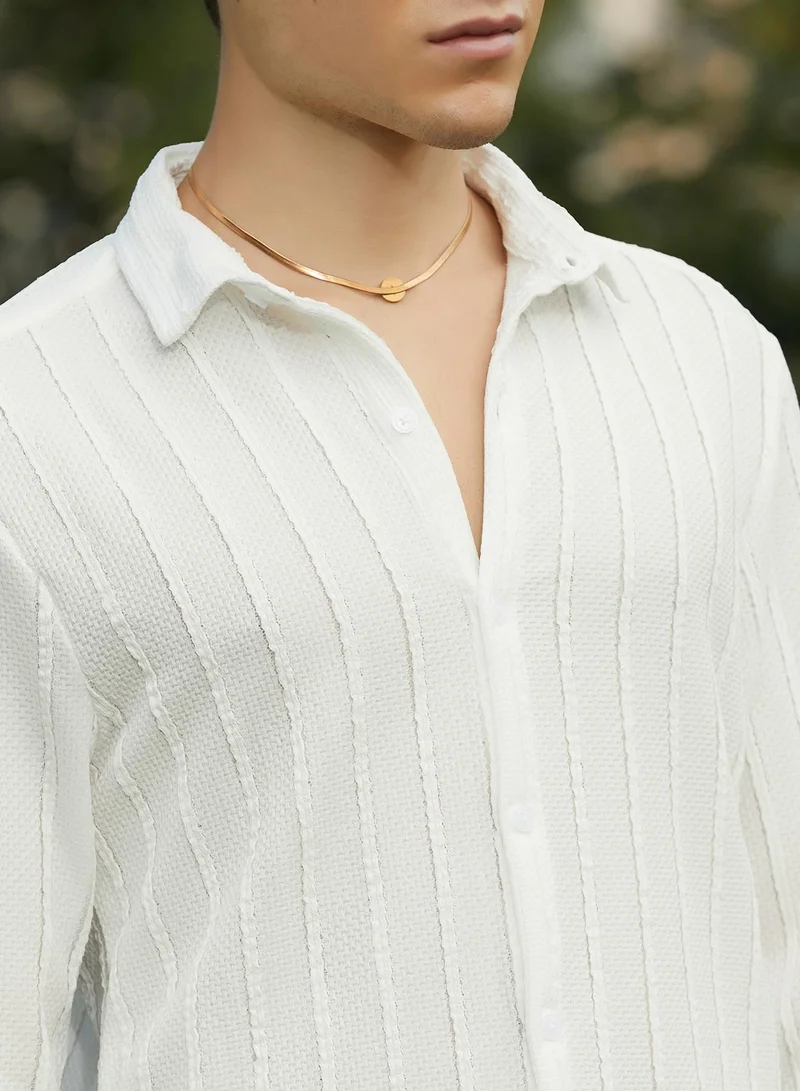 Campus Sutra Men's Daisy White Braille-Stripe Shirt