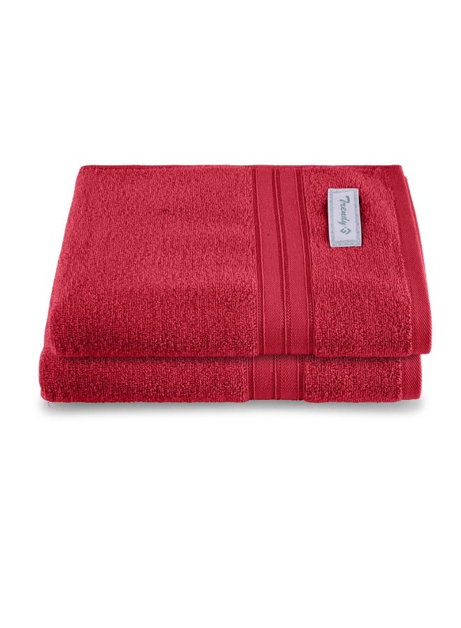 BYFT Home Trendy (Red) Premium Cotton Bath Towel (70 X 140 Cm-Set Of 2) Highly Absorbent, High Quality Bath Linen With Striped Dobby 550 Gsm - Image 2