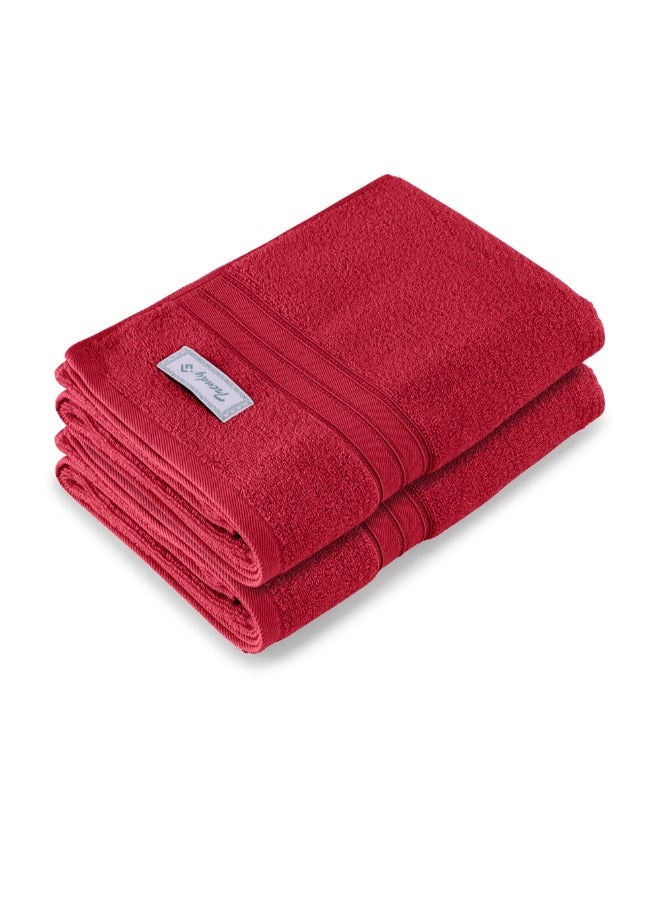 BYFT Home Trendy (Red) Premium Cotton Bath Towel (70 X 140 Cm-Set Of 2) Highly Absorbent, High Quality Bath Linen With Striped Dobby 550 Gsm - Image 3