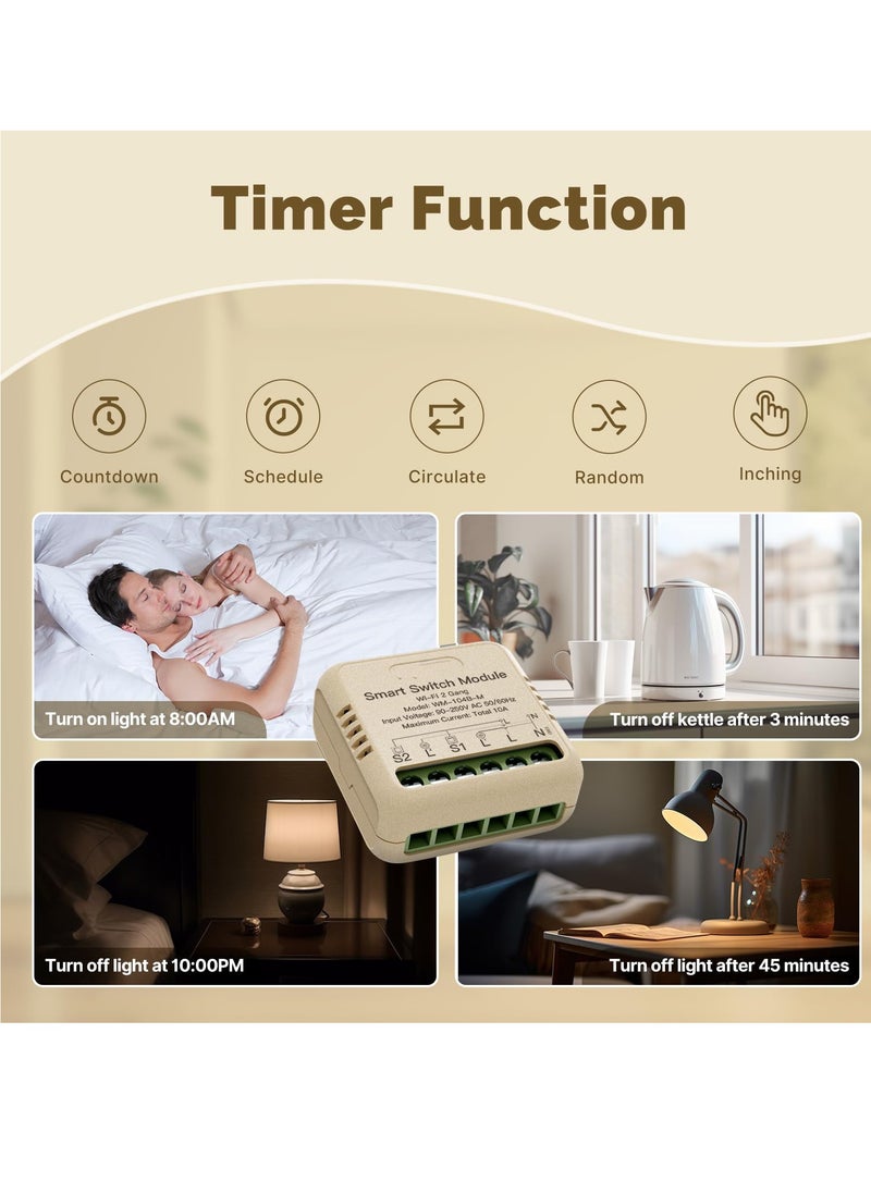 Excefore - WiFi Smart Relay and Touch Wall Switch, Works with Google Assistant & Alexa, 2-Way Multi-Control, RF433 Remote, Timer Relay 2 Gang 10A, Smart Life/Tuya, No Hub Required (1PC) - Image 1