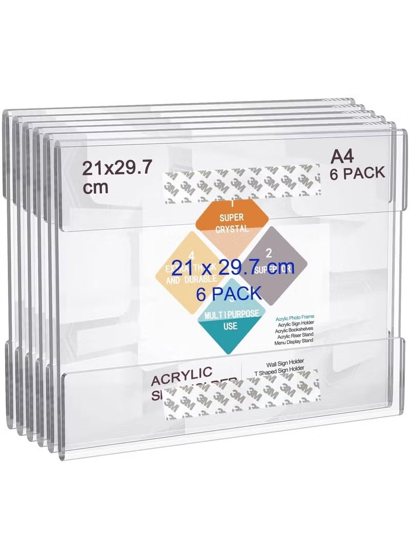 EMODA A4 Wall Acrylic Sign Holder 6 Pack – Perspex Wall Poster Display Frames with 3M Adhesive, No Drilling, Clear Menu, Memo, Document Holder for Office, Home, Store, Restaurant - Image 1