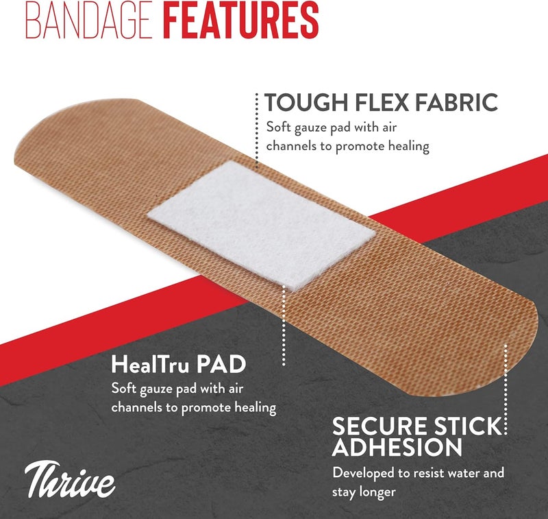 Thrive Bulk Band Aids Variety Pack  Fabric Adhesive Bandages 305 Count 100 Large 75 Medium 65 Small  65 Round  Waterproof Flexible CottonSpandex  Secure Stick Adhesion  RipStop Bandage Bag - Image 4