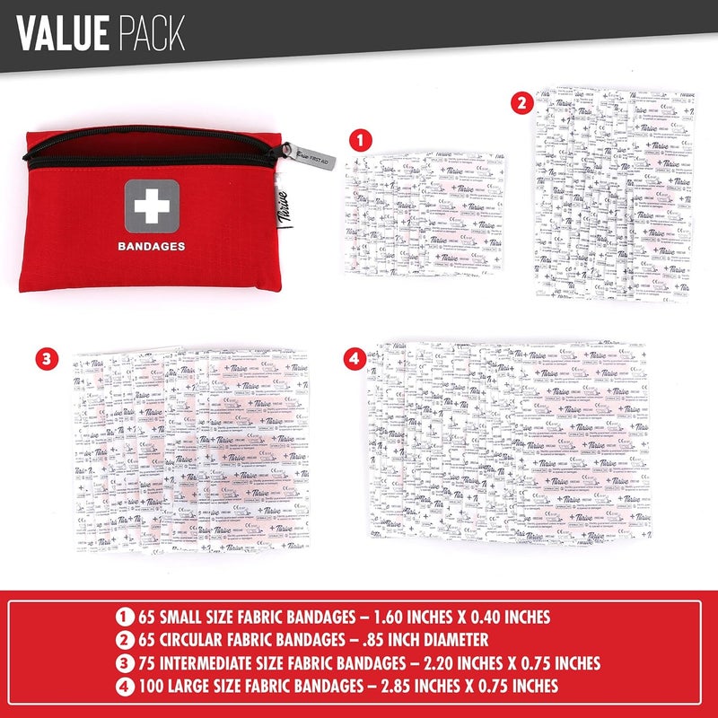 Thrive Bulk Band Aids Variety Pack  Fabric Adhesive Bandages 305 Count 100 Large 75 Medium 65 Small  65 Round  Waterproof Flexible CottonSpandex  Secure Stick Adhesion  RipStop Bandage Bag - Image 3