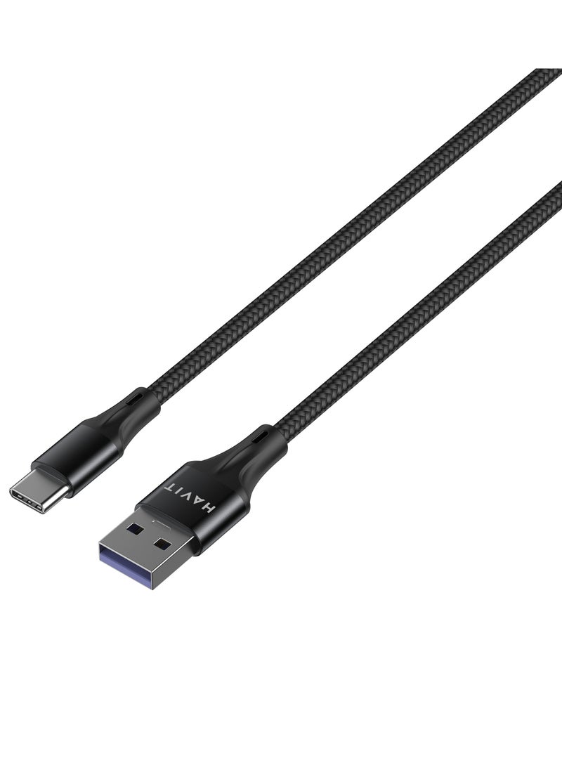 havit - Havit Usb A To Type-C VOOC 1M Aluminum alloy With double nylon Braided Cable Charging 5A For Mobile Oppo, Realme, Vivo, one plus - 100w. - Image 1