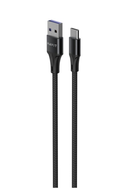 Havit Usb A To Type-C VOOC 1M Aluminum alloy With double nylon Braided Cable Charging 5A For Mobile Oppo, Realme, Vivo, one plus - 100w.
