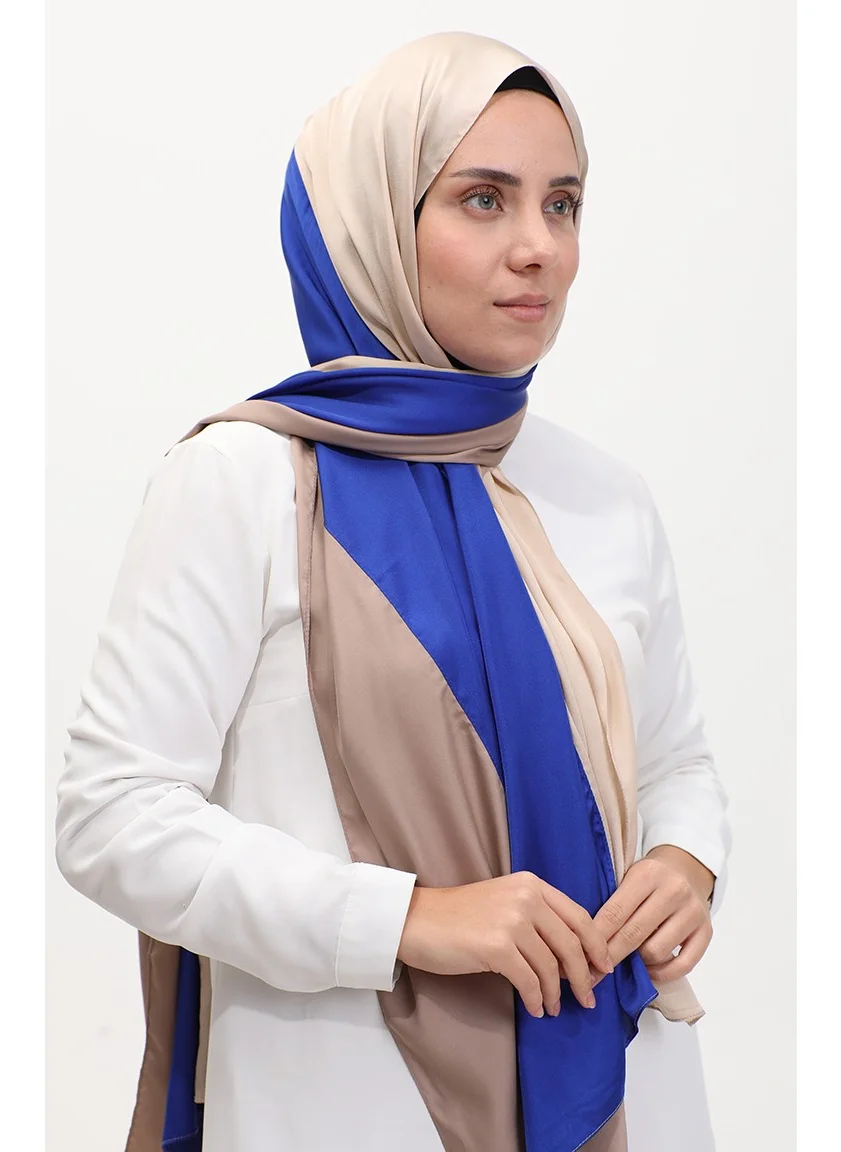 Sefa Merve Karaca Tricolor Shawl 81049-11 Mink Saxe