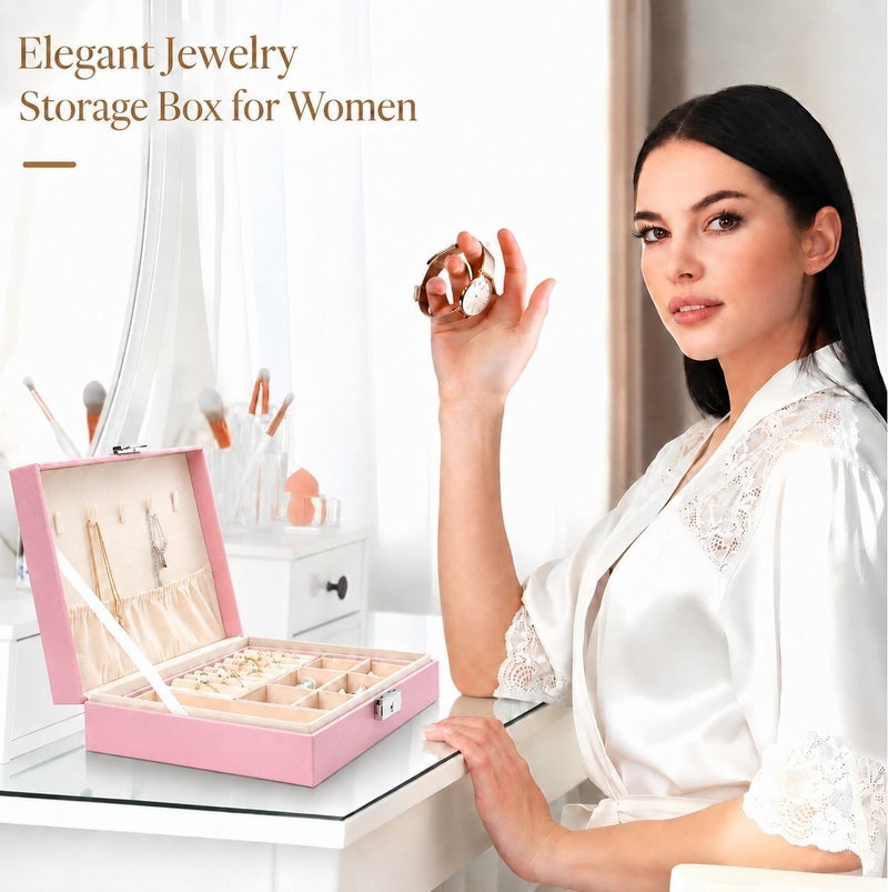 O2. Pink Jewelry Organizer Box with Multiple Compartments & Lock - Image 5