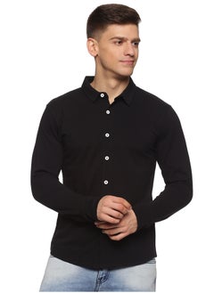 RSO Outfits Men's Cotton Solid Knitted Full Sleeves Shirt (Black)  - Image 1