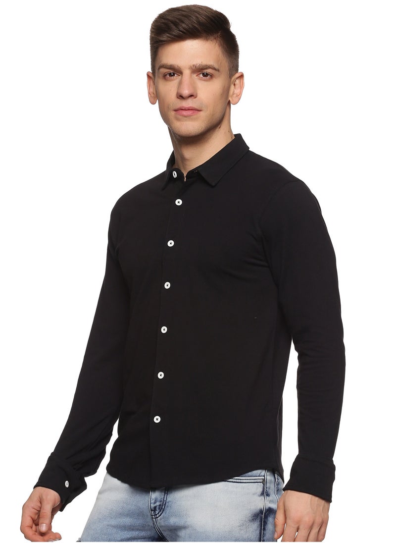 RSO Outfits Men's Cotton Solid Knitted Full Sleeves Shirt (Black)  - Image 2