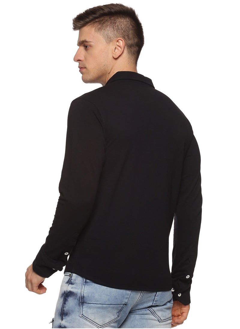 RSO Outfits Men's Cotton Solid Knitted Full Sleeves Shirt (Black)  - Image 4
