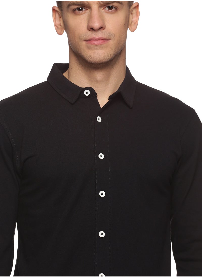 RSO Outfits Men's Cotton Solid Knitted Full Sleeves Shirt (Black)  - Image 5