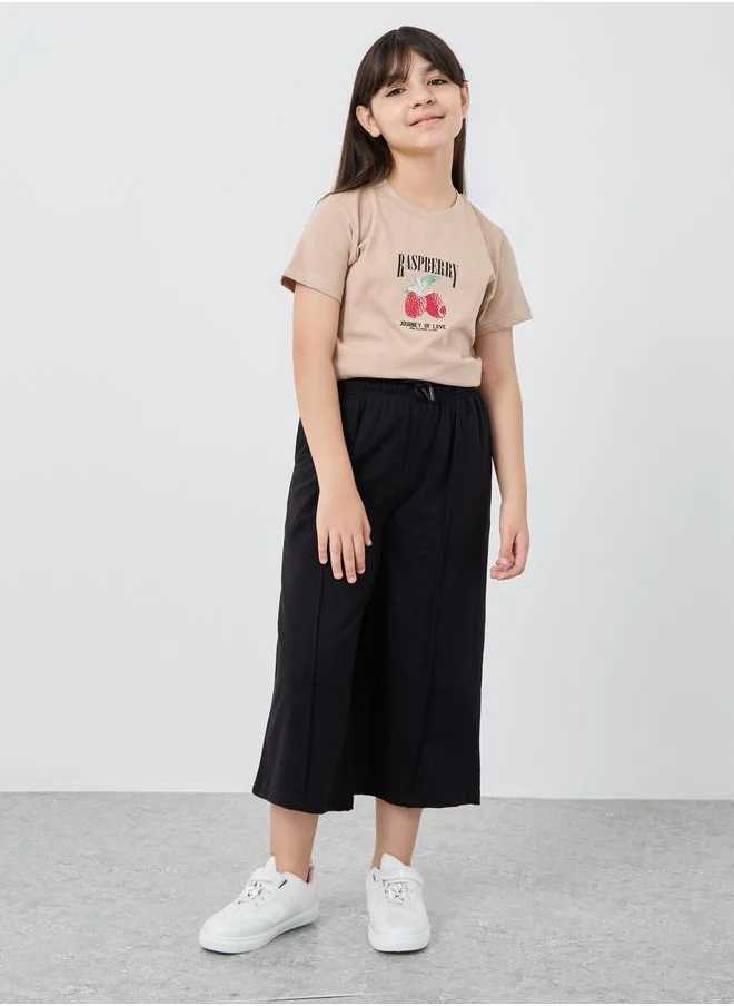 ستايلي Styli Girls Black Solid Pintuck Wide Leg Culottes