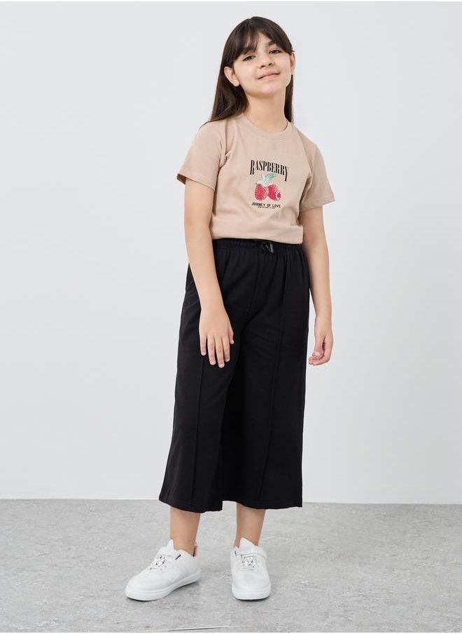 Styli Styli Girls Black Solid Pintuck Wide Leg Culottes  - Image 2