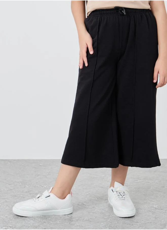 ستايلي Styli Girls Black Solid Pintuck Wide Leg Culottes
