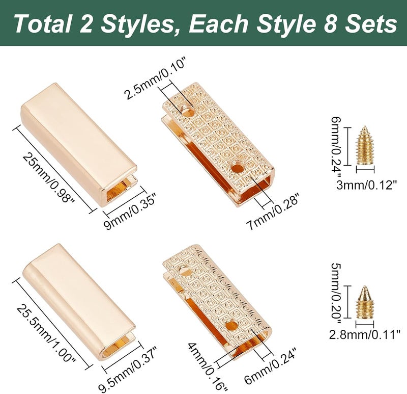 كلاراكو مجموعة من 16 مشبك معدني من كلاركو للحقائب، مقاسين، مشبك مزخرف للحقائب، أطراف مشبك حزام معدني ذهبي، مشبك حقيبة كتف، أدوات صنع الحقائب اليدوية (0.98 بوصة، 1 بوصة) - Image 2