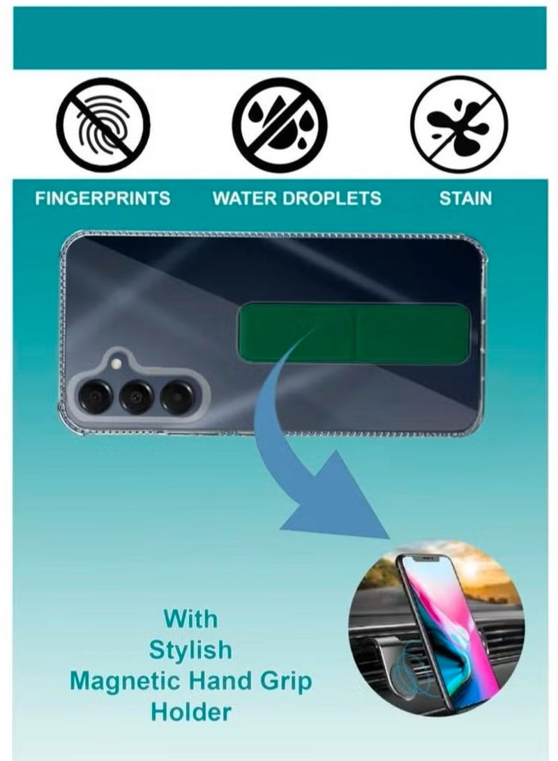 Case Cover For Samsung Galaxy A16/A16 5G With Magnetic Hand Grip 3 in 1 Clear / Green - Image 3