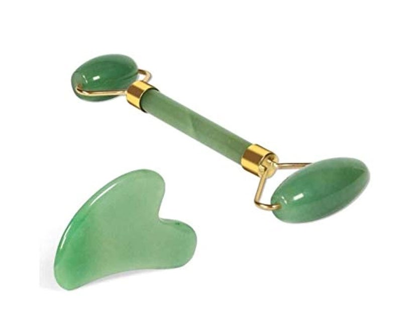 Generic 2pcs Anti-Aging Jade Massage Roller & Gua Sha Facial Tool Set - Natural Jade Gua Sha Massage Tool for Face & Full Body