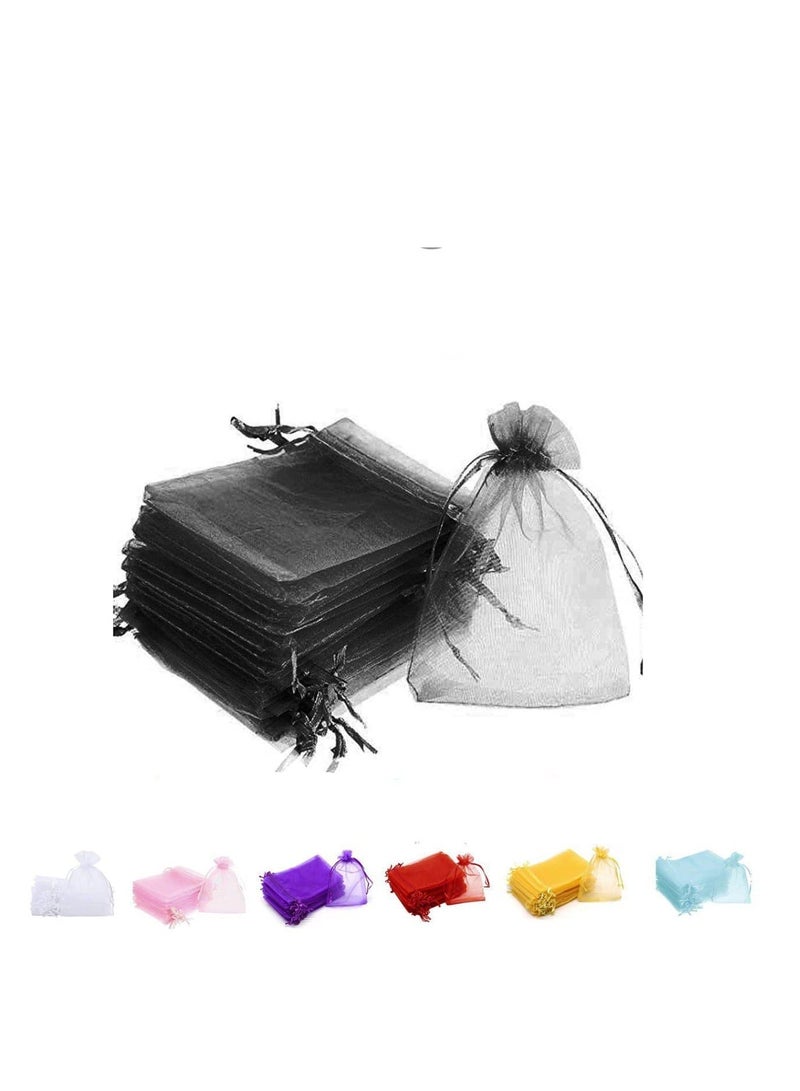 MARKQ 100 Pieces Organza Bags with Drawstrings | 7 X 9 cm Organza Bags for Jewelry Pouches, Candies and Wedding Party | Eid Christmas Bags for Gifts | Organza Gift Bags | Goody Bags (Black)  - Image 1