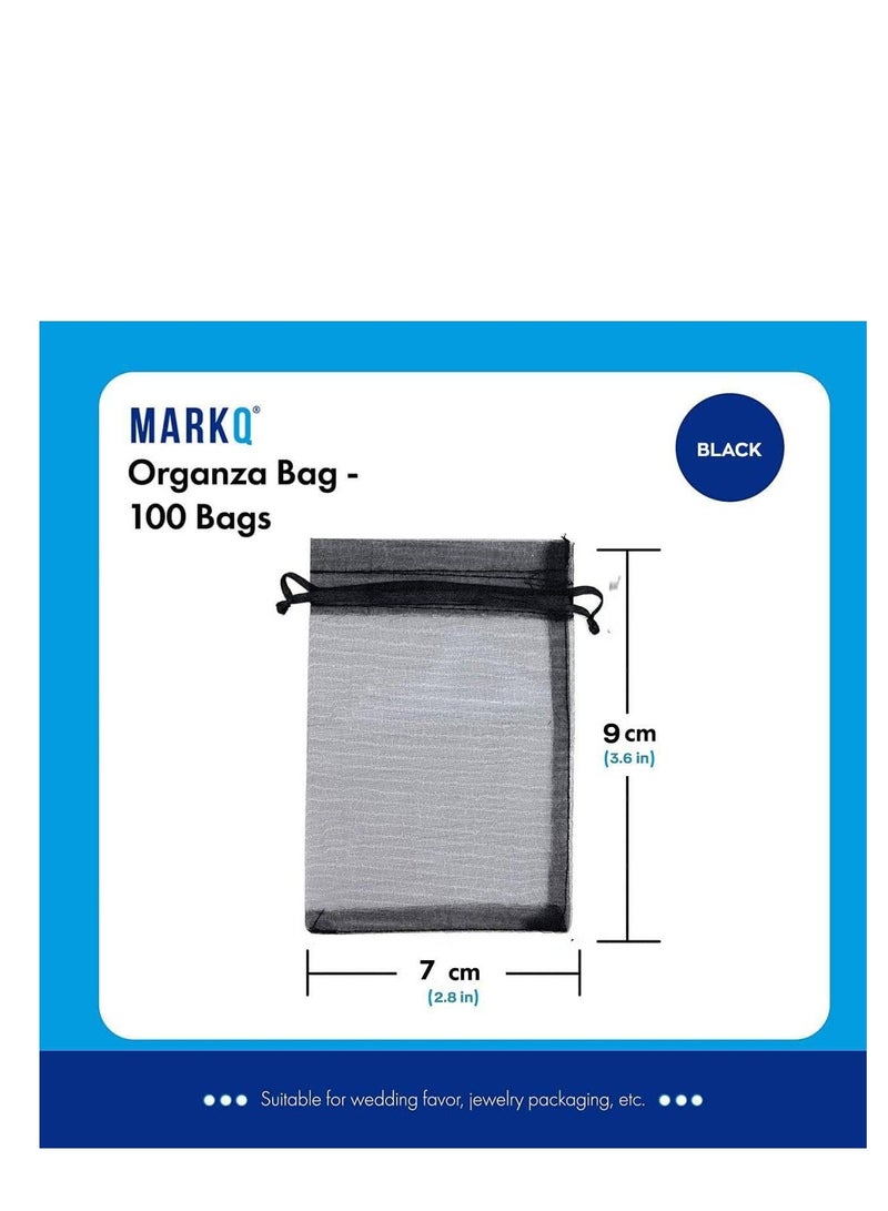 MARKQ 100 Pieces Organza Bags with Drawstrings | 7 X 9 cm Organza Bags for Jewelry Pouches, Candies and Wedding Party | Eid Christmas Bags for Gifts | Organza Gift Bags | Goody Bags (Black)  - Image 2