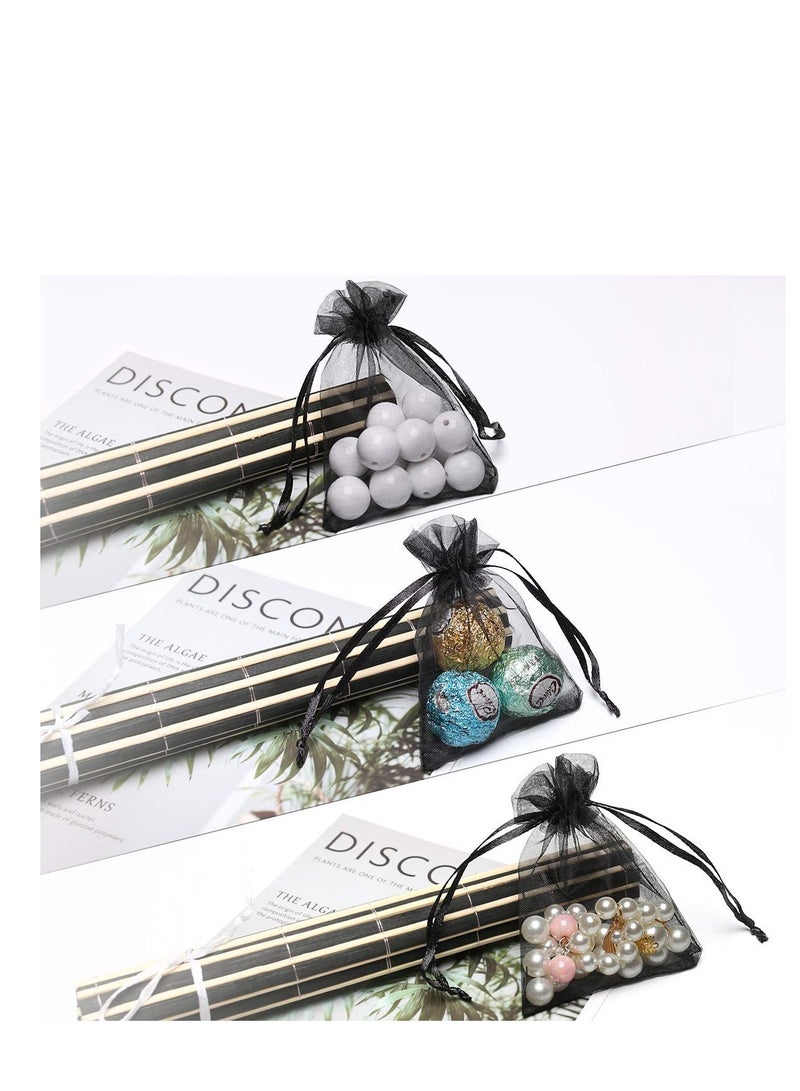 MARKQ 100 Pieces Organza Bags with Drawstrings | 7 X 9 cm Organza Bags for Jewelry Pouches, Candies and Wedding Party | Eid Christmas Bags for Gifts | Organza Gift Bags | Goody Bags (Black)  - Image 3