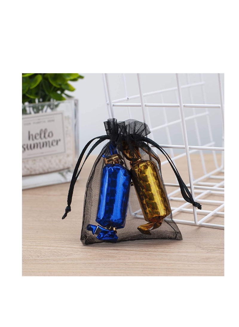 MARKQ 100 Pieces Organza Bags with Drawstrings | 7 X 9 cm Organza Bags for Jewelry Pouches, Candies and Wedding Party | Eid Christmas Bags for Gifts | Organza Gift Bags | Goody Bags (Black)  - Image 5