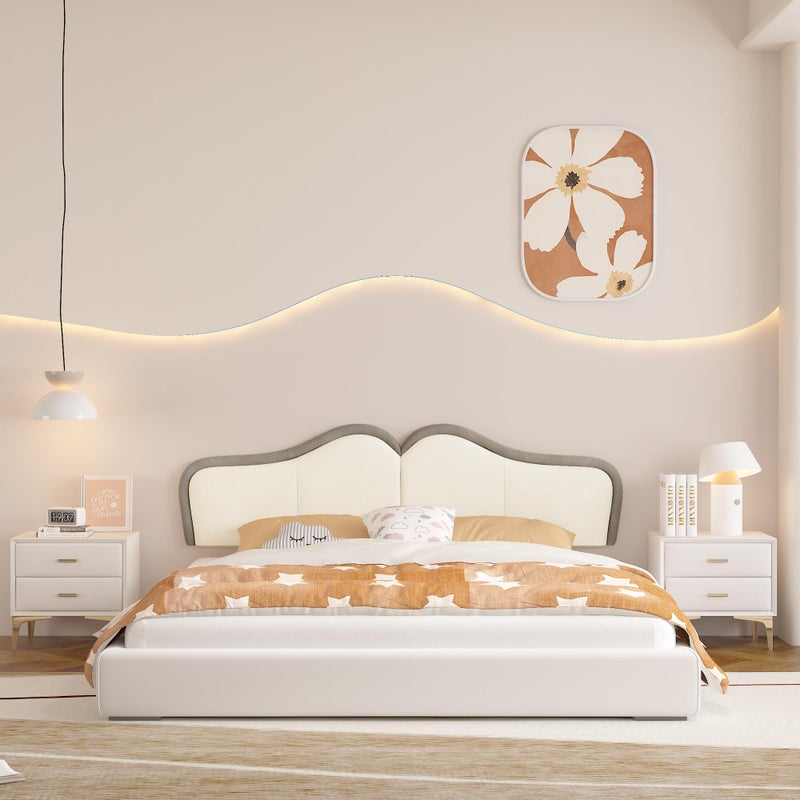 BSHOMGI Queen Headboard Wall Mounted Headboards Head Boards for Adjustable Bed Head Board PanelsUpholstered Velvet Bed Headboard for Bedroom (Beige+Coffee, Queen) - Image 2