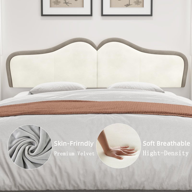 BSHOMGI Queen Headboard Wall Mounted Headboards Head Boards for Adjustable Bed Head Board PanelsUpholstered Velvet Bed Headboard for Bedroom (Beige+Coffee, Queen) - Image 3