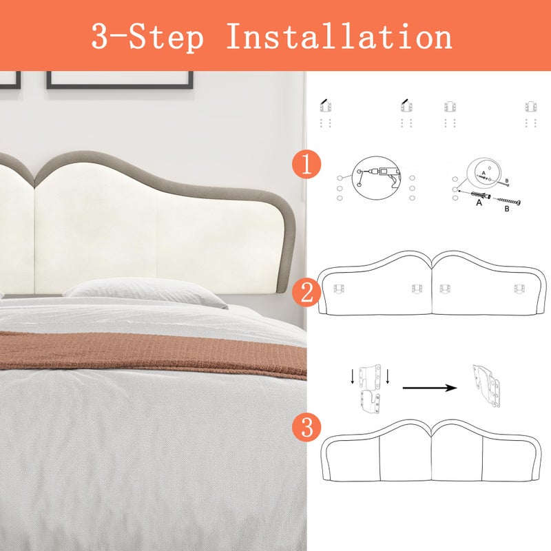 BSHOMGI Queen Headboard Wall Mounted Headboards Head Boards for Adjustable Bed Head Board PanelsUpholstered Velvet Bed Headboard for Bedroom (Beige+Coffee, Queen) - Image 5