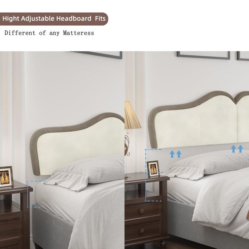 BSHOMGI Queen Headboard Wall Mounted Headboards Head Boards for Adjustable Bed Head Board PanelsUpholstered Velvet Bed Headboard for Bedroom (Beige+Coffee, Queen) - Image 4